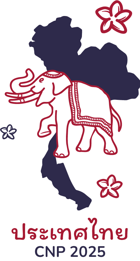 Design graphique représentant un éléphant, le pays thaïlandais entouré de fleurs de frangipanier.