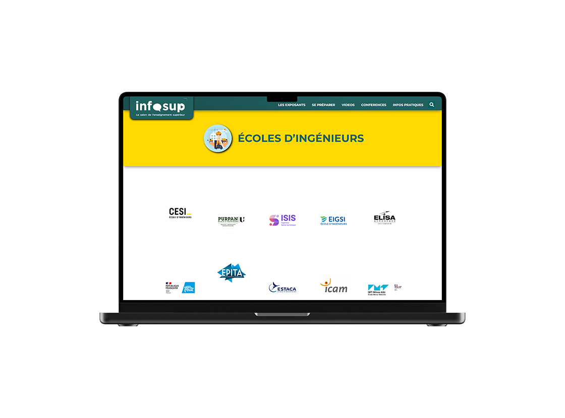 Mockup d'un ordinateur portable consultant la page des écoles d'ingénieurs présentes au salon