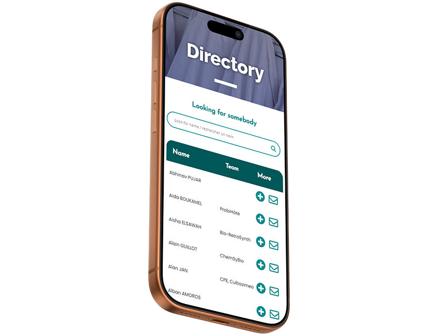 Mockup d'un téléphone consultant l'annuaire présent sur le site micalis.fr