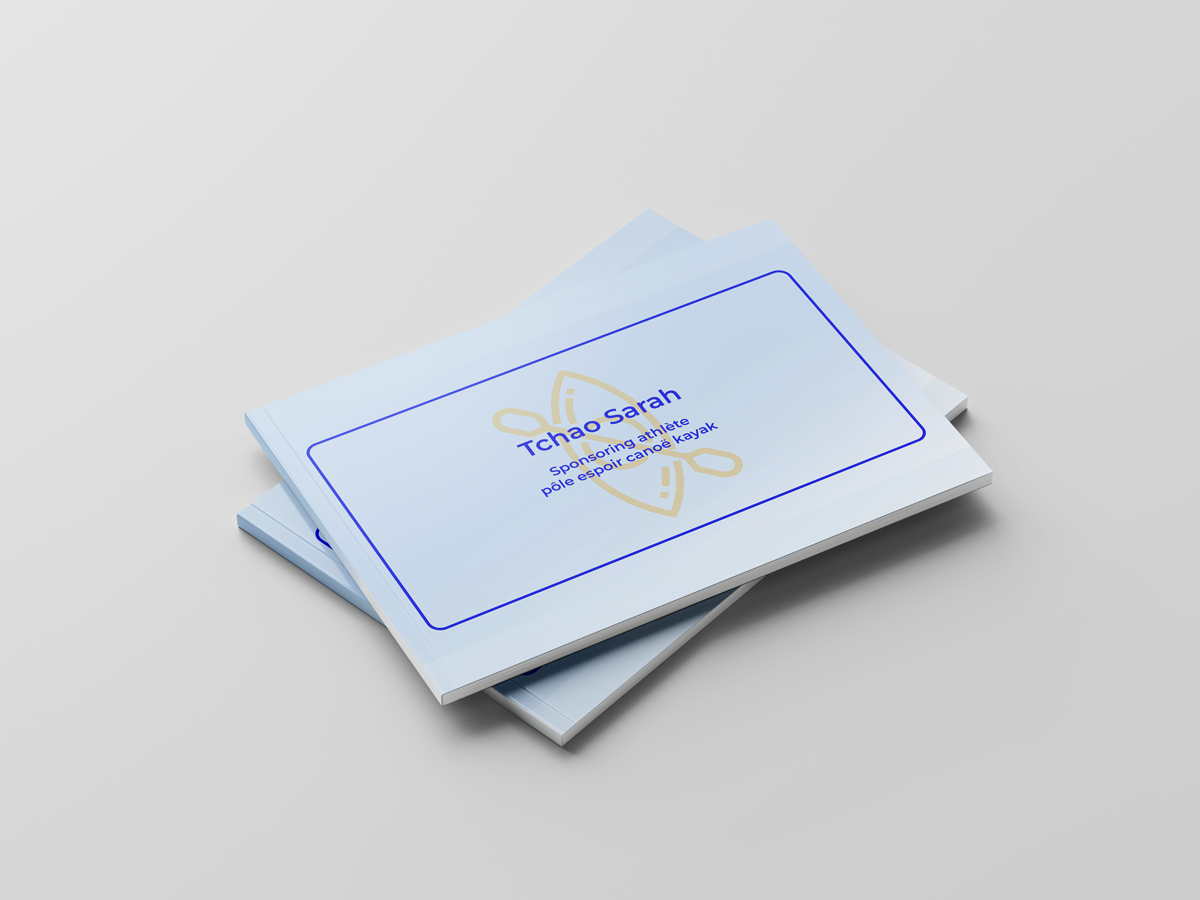 Présentation graphique d’un dossier de sponsoring pour une sportive en canoë-kayak, utilisé dans le cadre de démarches auprès de sponsors.